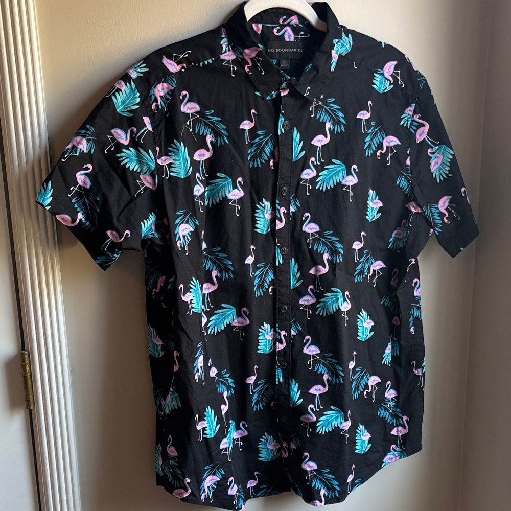 Black Flamingo Print Men's Shirt